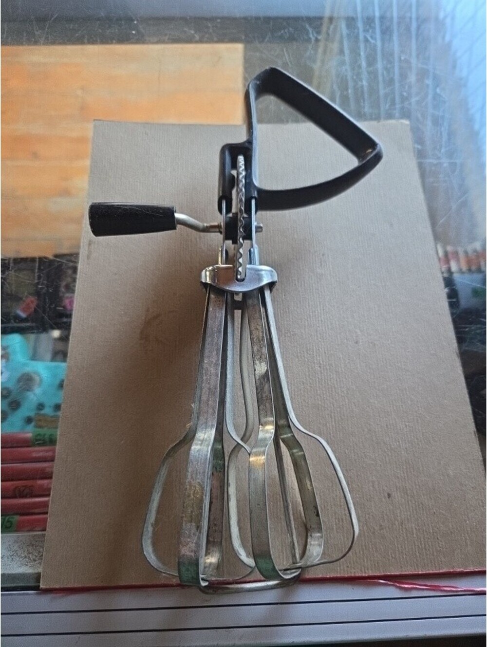 Vintage Ekco Best Egg Beater Hand Held Mixer Stainless Steel Black Handle USA A8